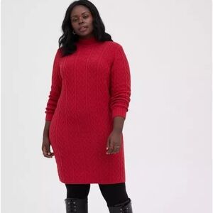 NWT TORRID 2X Mock Neck Mini Dress - Cable Knit Heart Red